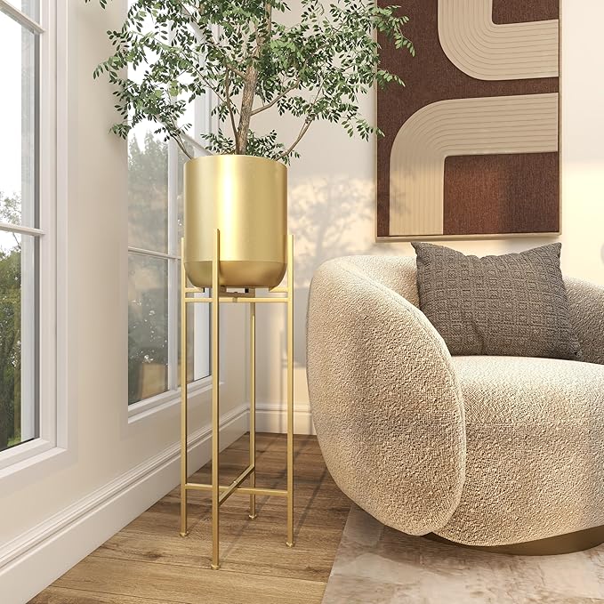 CosmoLiving by Cosmopolitan Metal Indoor Outdoor Planter Dome Large Planter Pot with Removable Stand, Planter 13" x 13" x 36", Gold