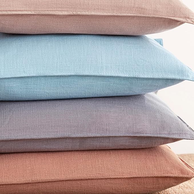 Foindtower Pack of 2, Decorative Linen Soild Throw Pillow Covers Soft Accent Lumbar Cushion Case Farmhouse Pillowcase for Chair Couch Sofa Bedroom Living Room Home Decor 12 x 20 Inch Light Purple