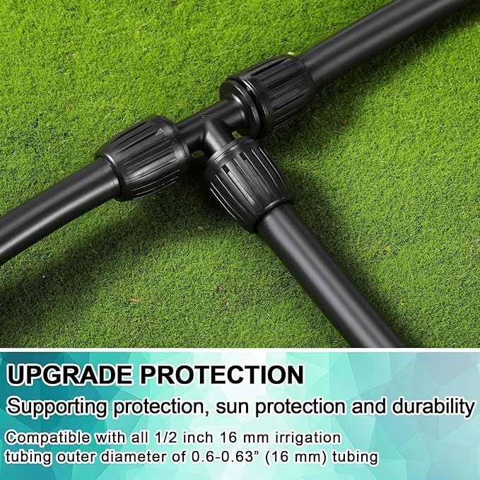 Glooglitter 40 Pcs 1/2" Tubing Irrigation Fittings Kit 1/2 ID x 0.6-0.63 OD 16 mm Drip Irrigation Barbed Connectors Include 6 Switch Valves 18 Barbed Tee 8 Ends 4 Adapters 4 Elbows (Black and Green)