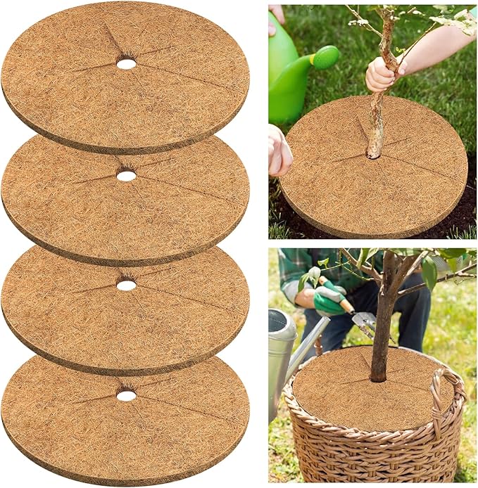 Legigo 4pcs Coconut Fiber Mulch Ring Tree Plant Protector Mat, 30 Inch Natural Coco Coir Tree Mulch Ring Plant Pot Soil Cover, Tree Rings Disc Plant Cover for Indoor Outdoor Plants, Landscaping