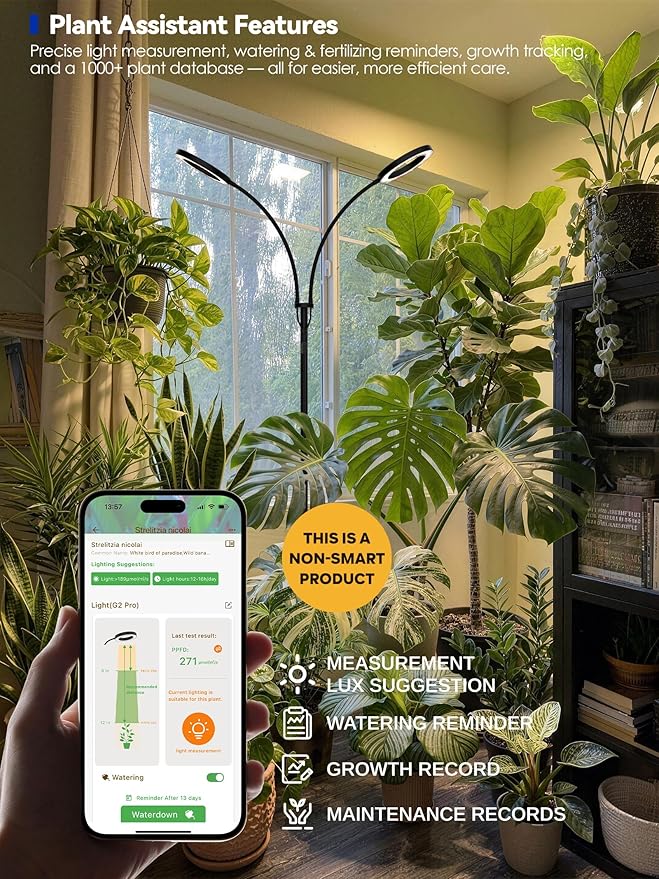 GLOWRIUM Grow Lights for Indoor Plants, Full Spectrum LED Grow Light Floor Lamp with Stand Adjustable Height and Angle, Black Plant Light with 3/9/12H Grow Light Timer (Black, 36W)