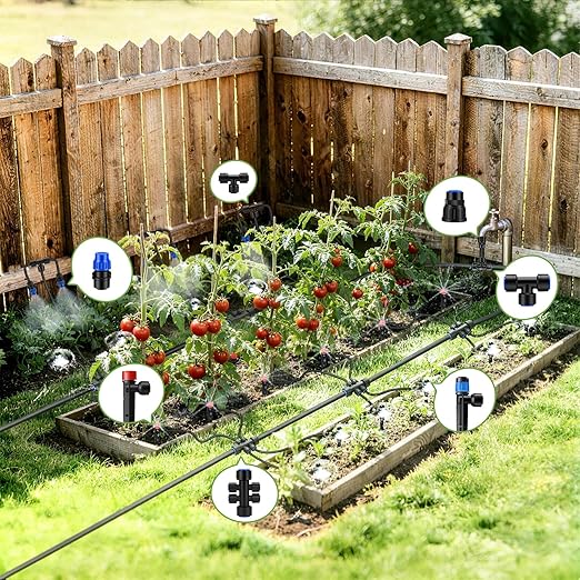 Snowtaros 240FT Quick-Connect Drip Irrigation System, Automatic Garden Watering System Kit with 1/2" & 1/4" Fast-Lock Fittings, Adjustable Sprinklers for Raised Beds, Garden, Greenhouse, Lawn
