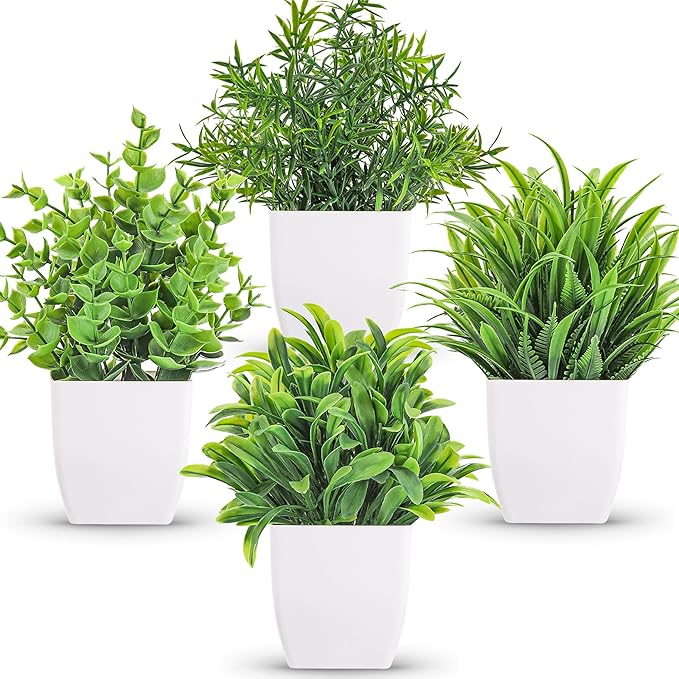 Der Rose 4 Pack Small Fake Plants Mini Artificial Faux Plants in Pots for Home Office Bedroom Living Room Decor