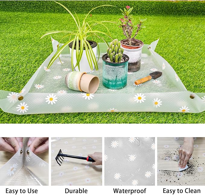 Repotting Mat for Indoor Plants Waterproof Clear Potting Mat Foldable Gardening Plants Potting Repotting Tray to Control Potting Soil Indoor Plant Garden Accessories Gifts for Plant Lovers 23.6"