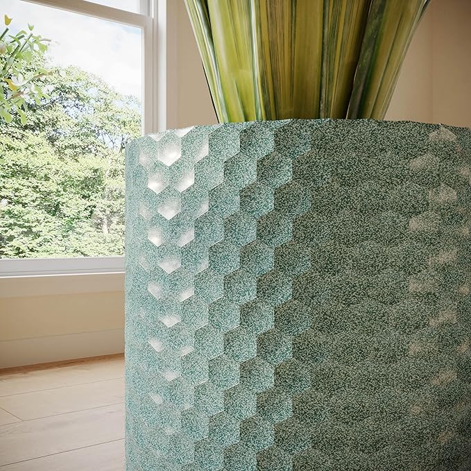 EverNest Mid-Century Modern Rhys Honeycomb Embossed Planter Pot with Nyra Gold Stand, Metal Indoor Plant Pots, Blue Green Bohemian Style (Small 1 Gallon)