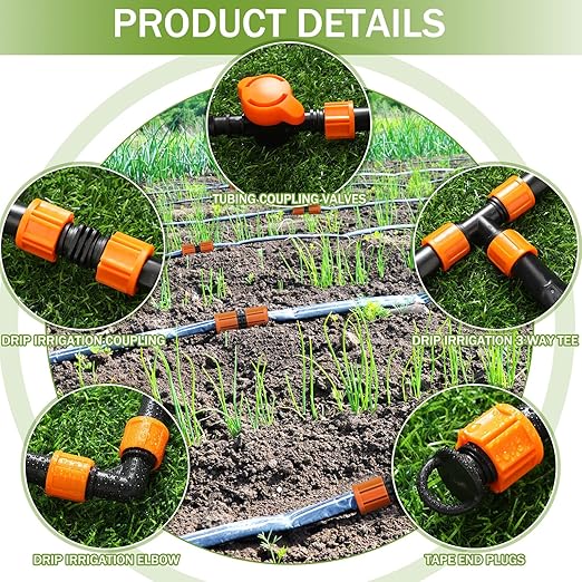 Tondiamo 50 Pcs Garden 5/8" Drip Irrigation Tape Tubing Fittings Kit Include Connector, Tee Coupling, Elbows, End Cap, On/Off Valve Barb for Most 16-17 mm Tubing Irrigation System (Orange)