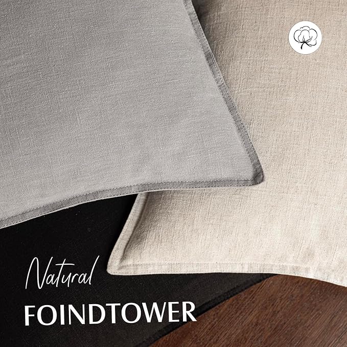 Foindtower Pack of 2, Decorative Linen Soild Throw Pillow Covers Soft Accent Cushion Case Boho Farmhouse Neutral Pillowcase for Chair Couch Sofa Bedroom Living Room Home Decor 24 x 24 Inch Black