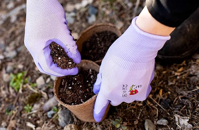 12 PAIRS Women Gardening Gloves with Micro Foam Coating - Garden Gloves Texture Grip - Women’s Work Glove - Working Gloves For Weeding, Digging, Raking and Pruning, Large