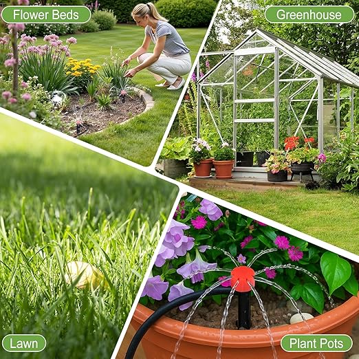 Snowtaros 240FT Quick-Connect Drip Irrigation System, Automatic Garden Watering System Kit with 1/2" & 1/4" Fast-Lock Fittings, Adjustable Sprinklers for Raised Beds, Garden, Greenhouse, Lawn