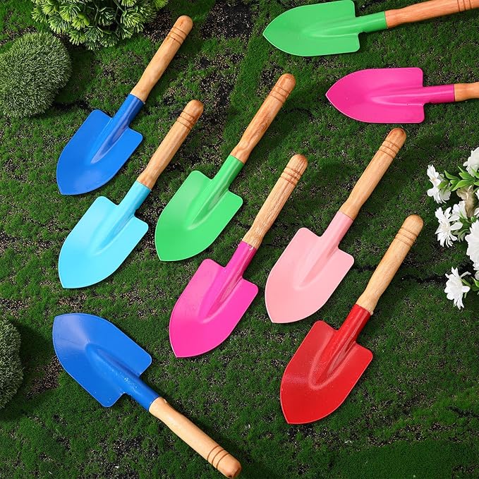 Liliful 30 Pcs Mini Gardening Shovel Colorful Metal Garden Tools with Wooden Handle Beach Shovel for Planting Loosening Digging