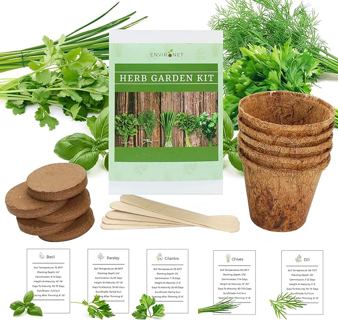 Herb Garden Kit - Seed Starter Kit for Indoor Herb Gardening. Grow 5 Popular Herbs- Basil,Parsley,Cilantro,Chives,Dill. Ideal for Beginners & Gardening Gifts
