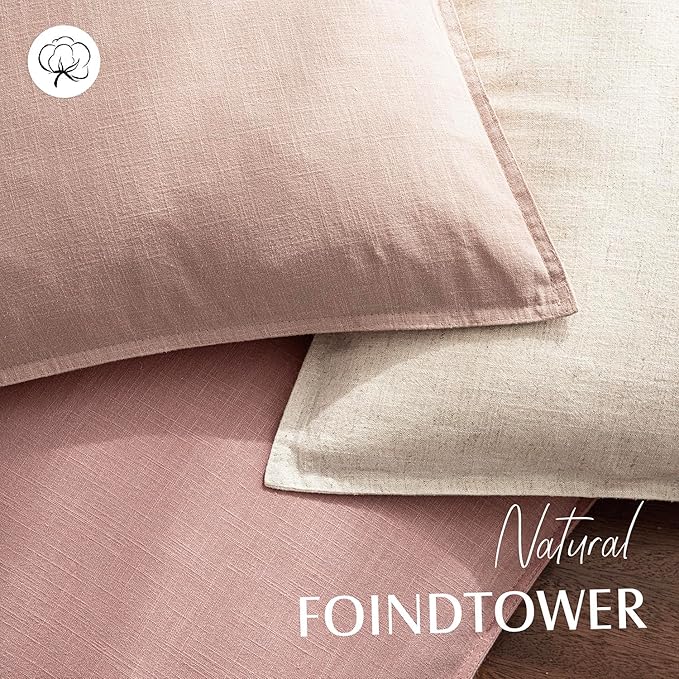 Foindtower Pack of 2, Decorative Linen Soild Throw Pillow Covers Soft Accent Cushion Euro Case Boho Farmhouse Pillowcase for Chair Couch Sofa Bedroom Living Room Home Decor 24 x 24 Inch Rose Pink
