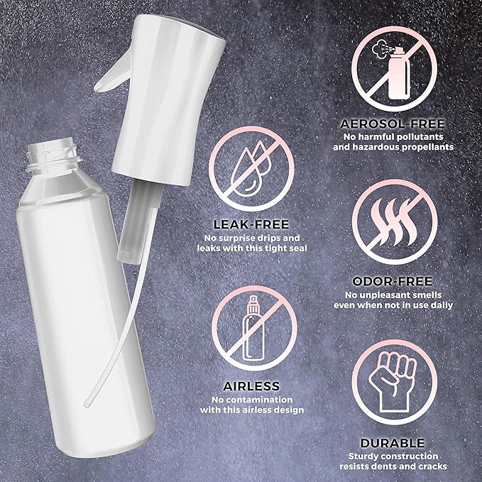 Ultra Fine - Durable - Empty Continuous Spray Bottle - Water Mister For Hairstyling, Plants, Cleaning, Cooking, Misting & Skin Care (5oz)