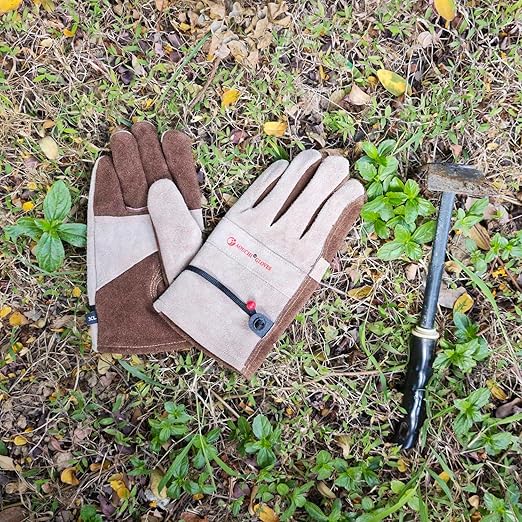 Leather Gardening Gloves for Men and Women, Work Gloves for Welding, Construction, Chainsaw, Farm, Ranch, Yard Work, Abrasion Resistant, Cactus Thorn Proof (Brown, Medium)