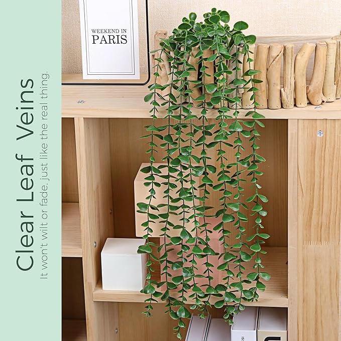 Der Rose 24.8'' Fake Hanging Plants Artificial Potted Eucalyptus Vine Plants Indoor and Outdoor for Office Home Living Room Bathroom Wall Shelf Decor (1Pack)