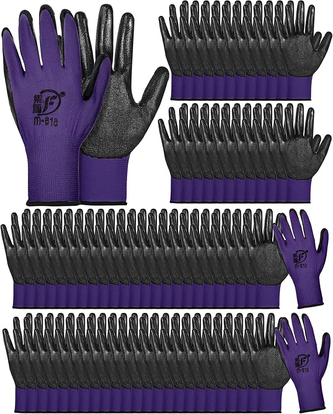 Potchen 72 Pairs Gardening Work Gloves Bulk for Men Women, Rubber Coated Garden Multipack Safety Construction Glove