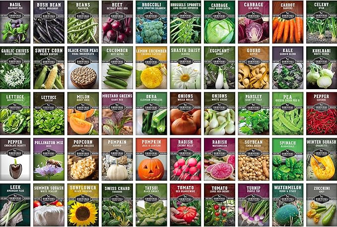 Homesteader Seed Vault - 50 Packs of Non-GMO Heirloom Vegetable, Fruit, Herb Seeds for Planting a Victory Garden - Grow Survival Food for Storage, Emergency Preparedness - Survival Garden Seeds