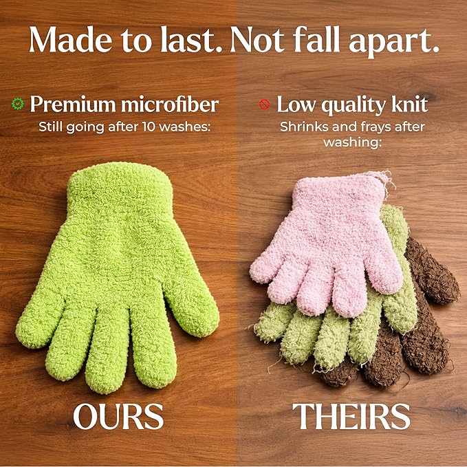 BLESS YOUR SOIL Microfiber Dusting Gloves for Plants, 2 Pairs | Leaf Cleaning Gloves for Houseplants | Reusable, Lint Free