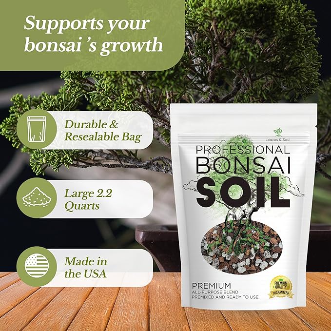 Professional Bonsai Soil Mix Ready to Use | Large 2.2 Quarts, Premium Potting Soil for Bonsai Trees, Fast Draining Blend Lava Limestone Pearock Calcined Clay Pinebark Indoor Outdoor | Made in USA