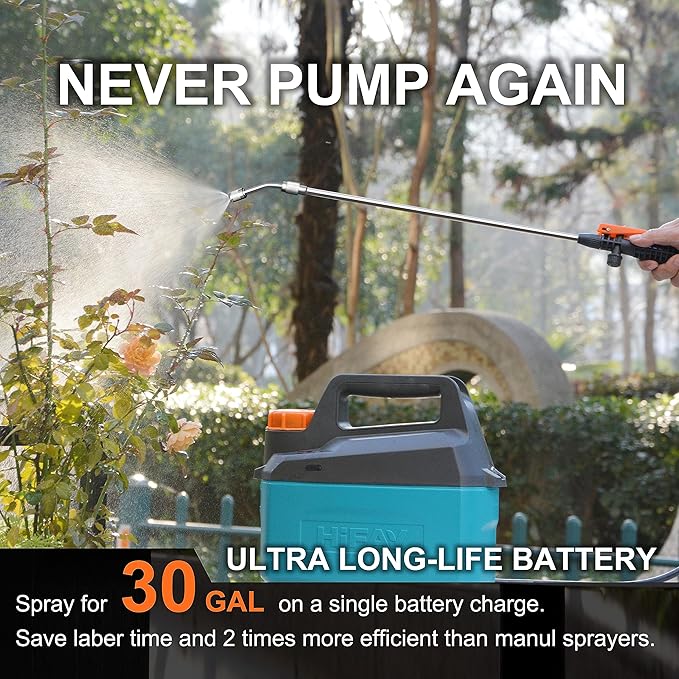 HIFAY ES4 Electric Sprayer 1 Gallon Built-in 4000mAh Rechargeable Battery, Copper-Nickel Spray Nozzle Makes The Spray More Delicate, The Telescopic Spray Rod Can Reach Further