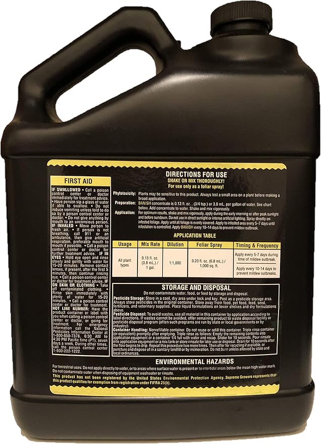 Banish All Natural Fungicide Downey & Powdery Mildew Control Mixes to 960 Gallons of Non-Toxic Spray Proprietary Mixture of Powerful Natural Geraniol 1 Gallon Concentrate