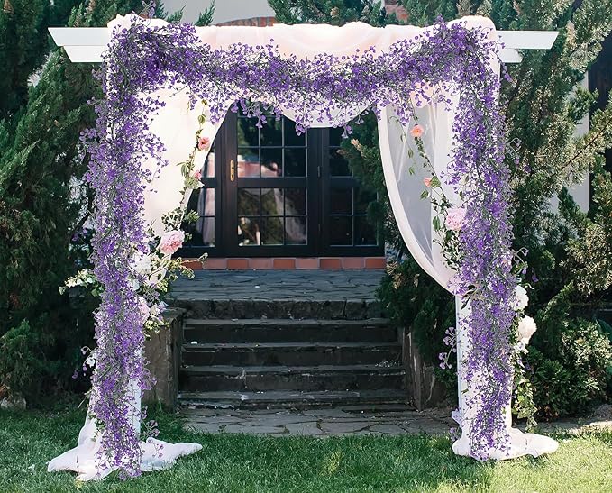 RECUTMS Artificial Hanging Vines Garland Fake Plant Greenery Faux Ferns Leaves Ivy Garland 2Pcs 5.6Ft for Spring Home Indoor Outdoor Wedding Table Centerpiece Party Easter Decor(Purple)