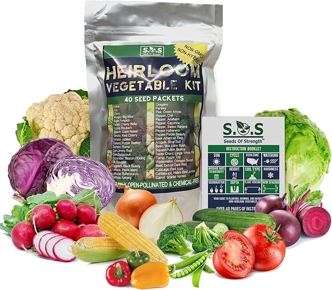Starter Seed Kit: 15,000+ Seeds, 40 Heirloom Fruit & Vegetable Varieties – Perfect Gardening Gift - Planting Instructions - Indoors, Outdoors, or Hydroponically