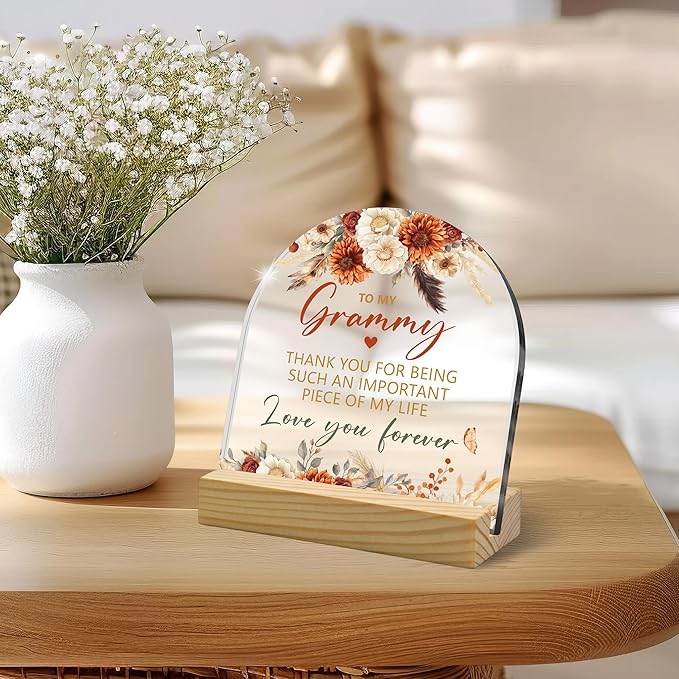 To My Grammy Bohemian Arched Acrylic Sign (4"x4") – Heartfelt Grammy Gifts from Granddaughter & Grandson, Perfect Mother’s Day & Birthday Keepsake for Grandma Inspirational Desk Decor