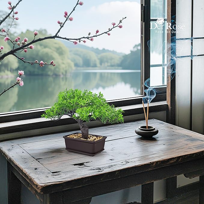 Der Rose 8 Inch Fake Plants Artificial Bonsai Tree Ficus for Home Office Desk Table Shelf Japanese Zen Decor Indoor