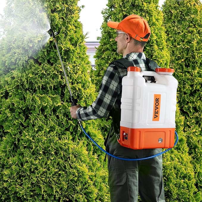 VEVOR 4 Gallon Battery Powered Backpack Sprayer with Wheeled Cart, Adjustable 0-94 PSI, 13FT Hose, 6 Nozzles, 2 Wands Included, Wide Mouth Lid for Weeding, Cleaning, Long Spray Time Without Fatigue