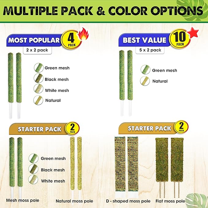 DUSPRO Stackable Mesh Moss Pole for Plants Monstera Potted Plant Stakes for Indoor Plants Extendable Plant Pole Moss Sticks for Plants Climbing Vine Supporting Monstera Trellis 4Pack 71''