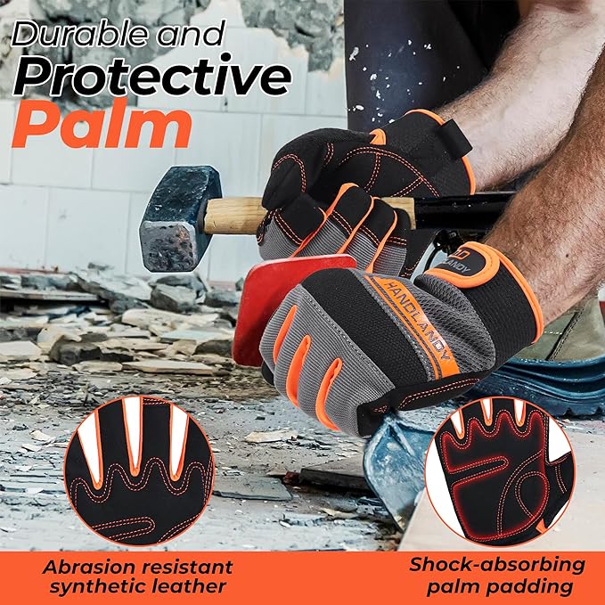 HANDLANDY Work Gloves for Men & Women, Utility Mechanic Working Gloves Touch Screen, Flexible Gardening Gloves for Yard