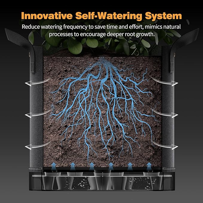 Patigrow Self-Watering Grow Bags, 5-Pack 5 Gallon 420G Thick Nonwoven Fabric Pots with Reinforced Handles and Multi-Purpose Rings, for Low Stress Plant Training Fruits, Vegetables,and Flowers