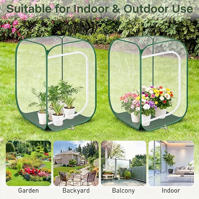 OnBrand 2-Pack 24.65" x 24.65" x 35.59" Pop Up Mini Greenhouse with Storage Bag & Zipper Door, PVC Indoor Outdoor Portable Greenhouse for Winter Plant Protection Backyard Garden Patio Balcony Porch