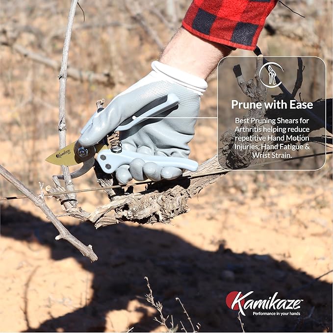 KAMIKAZE Heavy-Duty Professional Pruning Shears for Gardening, Ergonomic Comfort Handle, SK5 High-Carbon Steel Bypass Blade, Cuts Branches Up to 1 Inch, Garden Clippers for Tree and Shrub Trimming