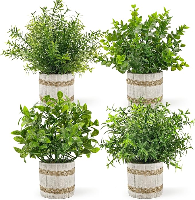 Der Rose 4 Pack Small Fake Plants Indoor Mini Artificial Plants for Home Office Farmhouse Decor Bathroom Bedroom Kitchen Desk Decor