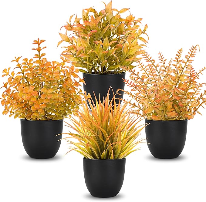 Der Rose Fall Fake Plants 4 Packs Artificial Plants Small Faux Plants Black Bathroom Accessories Fall Decorations for Home Bathroom Home Office Desk Fall Decor Indoor