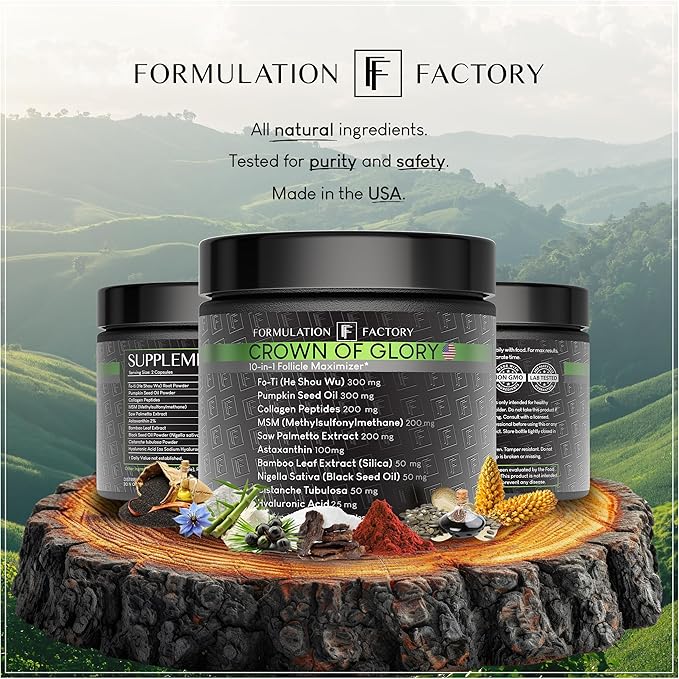 Formulation Factory Crown of Glory 10-in-1 Hair Growth Products - DHT Blocker for Men & Women with Pumpkin Seed Oil - Hair Vitamins for Faster Growth & Thickness - 120 Capsules, 2 Month Supply