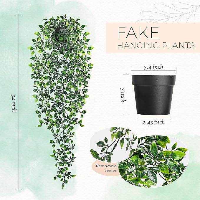 Der Rose 34'' Fake Hanging Plants Artificial Potted Mandala Vine Plants Indoor and Outdoor for Office Home Living Room Bathroom Wall Shelf Decor (1Pack)