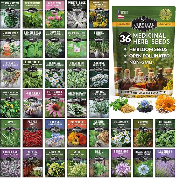 Ultimate Medicinal Herb Seeds Variety Pack – 36 Heirloom Non-GMO Healing Herbs for Planting | Wellness & Apothecary Garden Kit for Herbalists, Homesteaders – Survival Garden Seeds (28,000+)