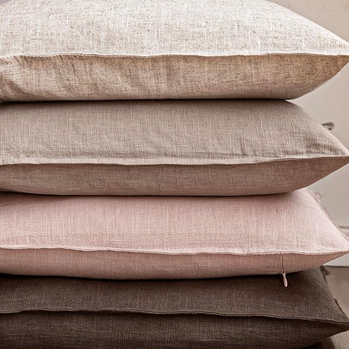 Foindtower Pack of 2, Decorative Linen Solid Throw Pillow Covers Soft Accent Cushion Case Boho Farmhouse Pillowcase for Bed Chair Couch Sofa Bedroom Living Room Home Decor 22 x 22 Inch Light Pink