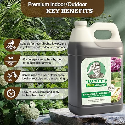 PlantVantage Premium Indoor and Outdoor Plant Food – NPK Fertilizer (4-15-12) with Zinc & Iron, Liquid Fertilizer for Vegetables, House Plant, & Trees - Indoor and Outdoor Plant Fertilizer – 1 Gal