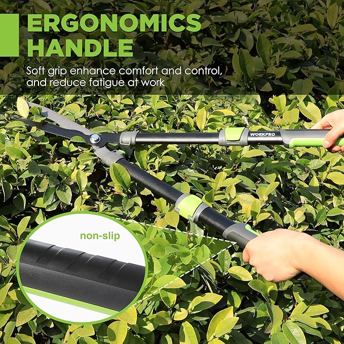WORKPRO Extendable Hedge Shears, 25"-33" Manual Hedge Clippers, Professional Bush Cutter, Gardening Pruners Scissors, Hedge Trimmers, Shears Gardening Tools for Pruning Borders & Shrubs