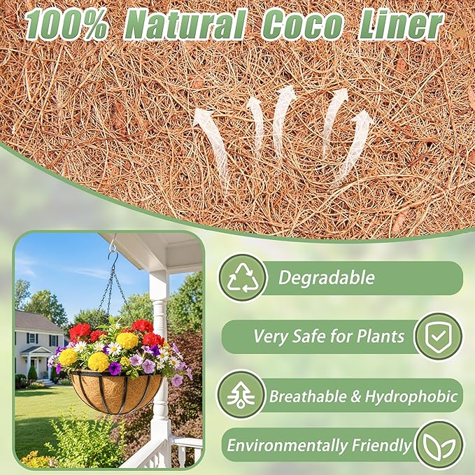 2 Pack 12 Inch Hanging Baskets for Plants Outdoor Metal Hanging Planters Round Hanging Flower Pots with Coco Coir Liner Plant Holder for Outdoor Patio Garden Balcony Decor - Flat Iron