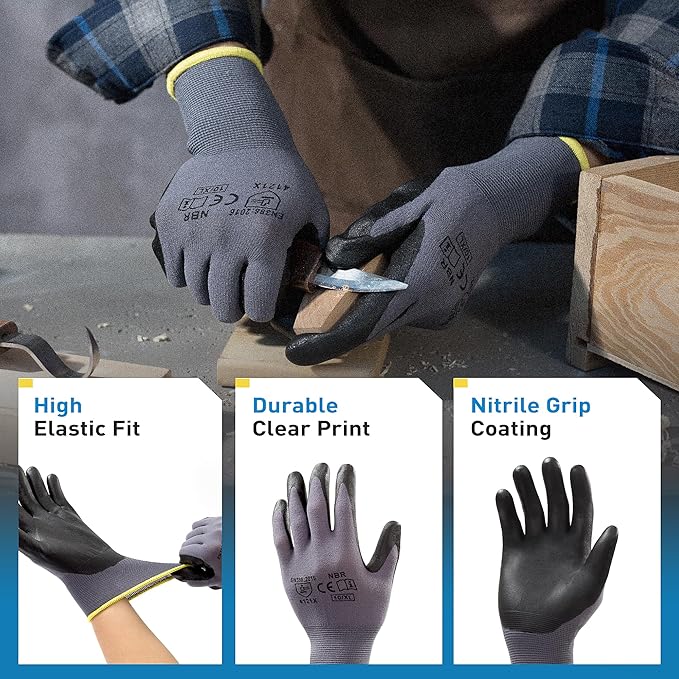 S SATC Safety Work Gloves Foam Nitrile Coated Touchscreen Knit Nylon Gloves for Men & Women, Ideal for Gardening, Warehouse
