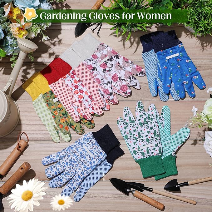 Cutecrop Garden Gloves for Women 9.5" Floral Gardening Gloves Lightweight and Machine Washable Gift for Gardeners PVC Grip
