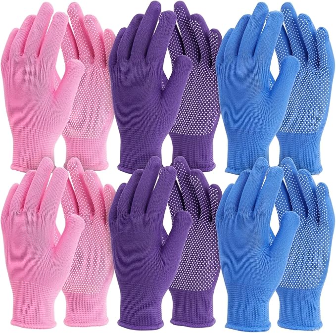 Juvale Garden Gloves for Women - 6 Pairs (12 Count), Pink, Purple & Blue - Thorn Proof & Cut Resistant Gardening Gloves - Breathable Cotton Cloth with Enhanced Grip - Berry Picking & Outdoor Work