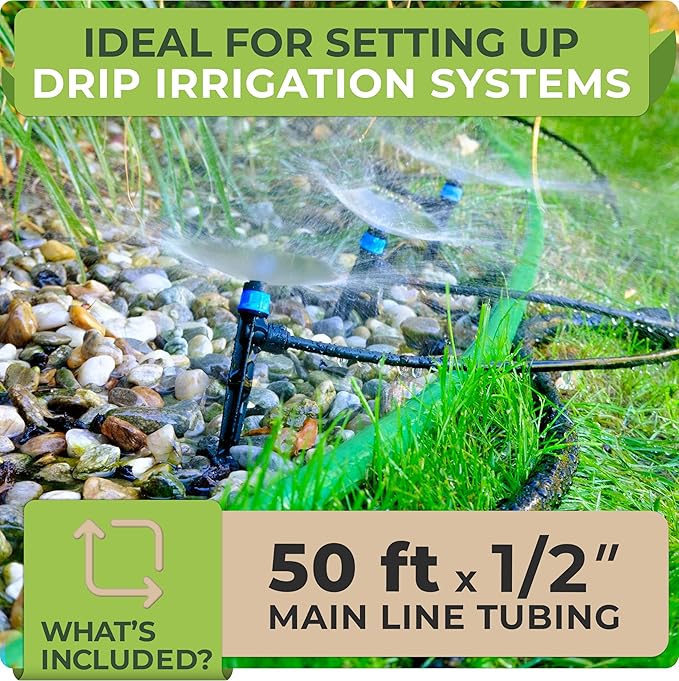 Carpathen 50 FT 1/2 Irrigation Tubing Mainline - Drip Irrigation Tubing Perfect for Push-To-Connect Garden Irrigation System, or as Blank Distribution Hose for Any Gardening Project