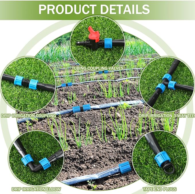 Tondiamo 500 ft 5/8 Inch Drip Tape Irrigation Tubing Kit 8 Mil 6" Spacing Hose Garden Landscape Irrigation System Automatic Equipment for Farms