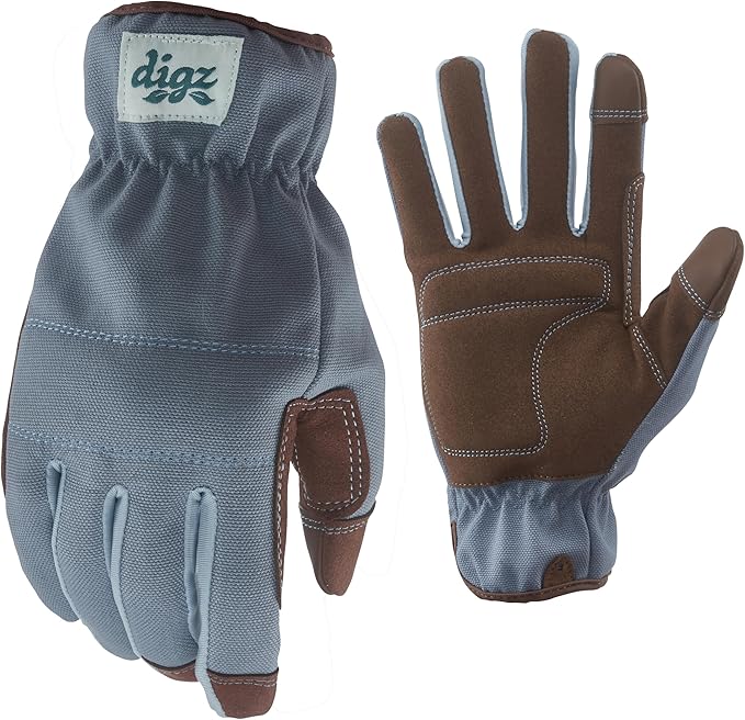 Digz Women's Large Duck Canvas Garden Gloves, Touchscreen, Blue